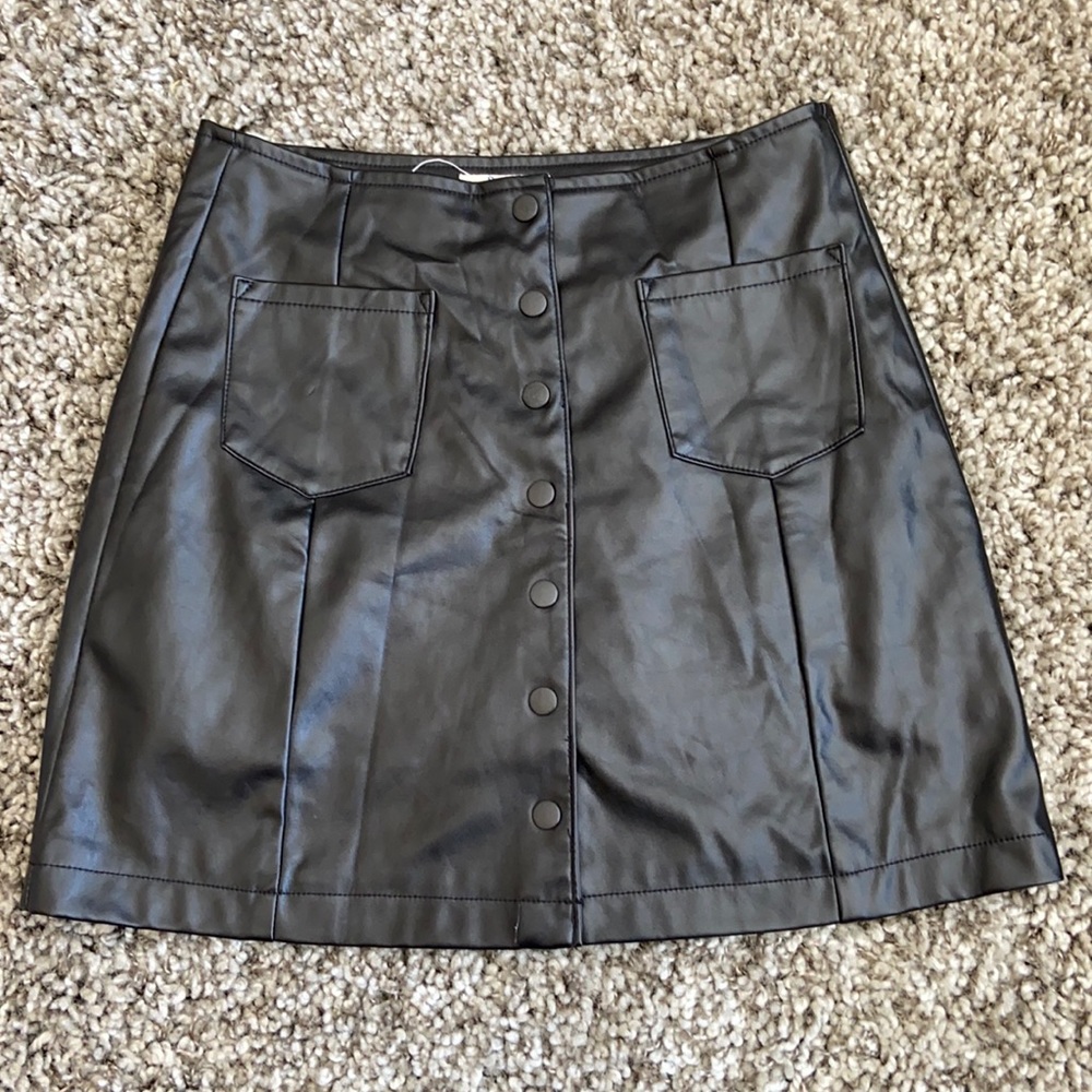 Black Leather Button Up Mini Skirt